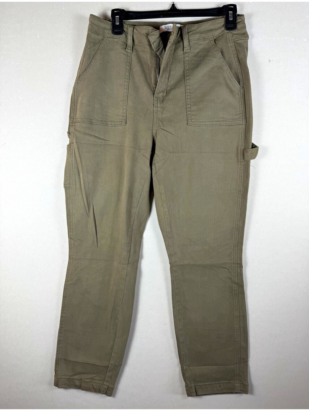 Judy Blue Women’s Green Denim Cargo Pants Slim Tapered Mid Rise Stretch Pockets